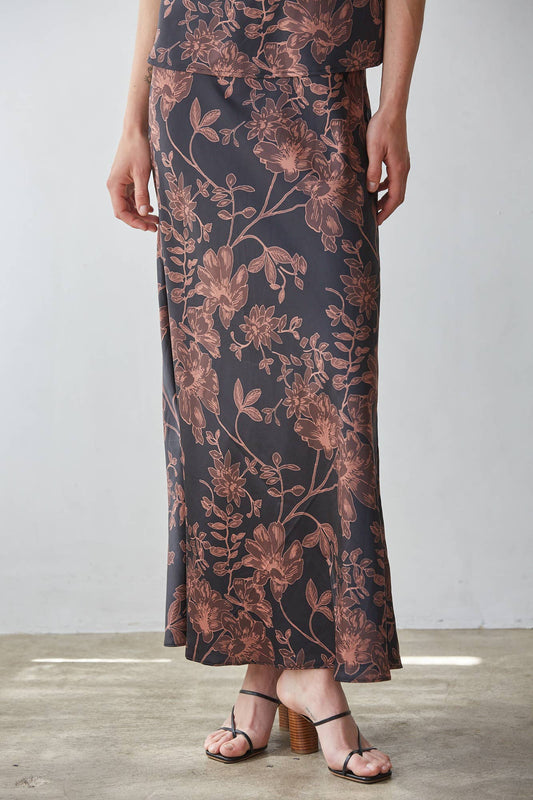 Woven Polyester Floral Print Maxi Skirt