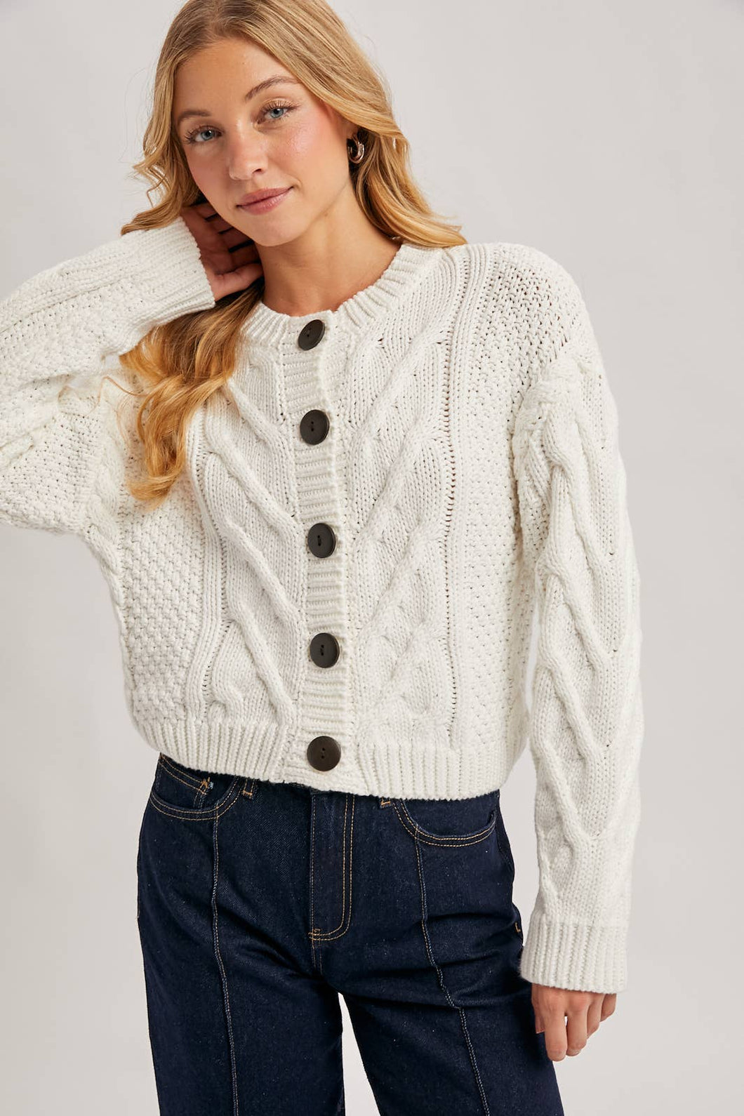 Cropped Cable Knit Sweater Cardigan