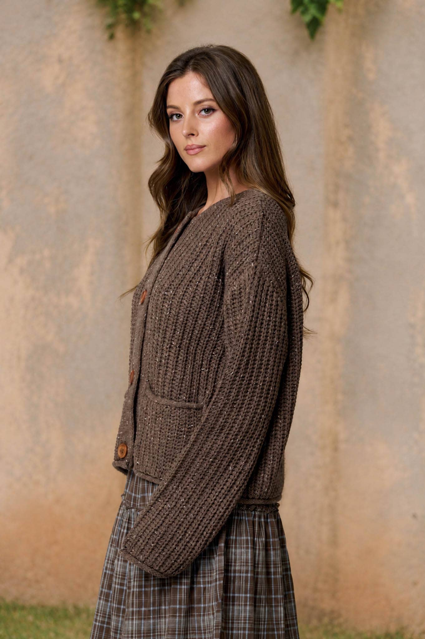 Chunky Brown Raw Edge Cardigan
