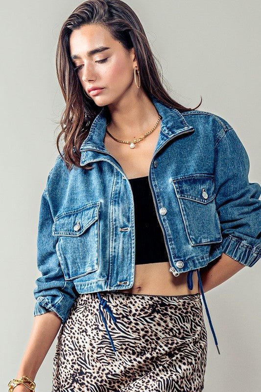Cropped Drawstring Hem Jacket