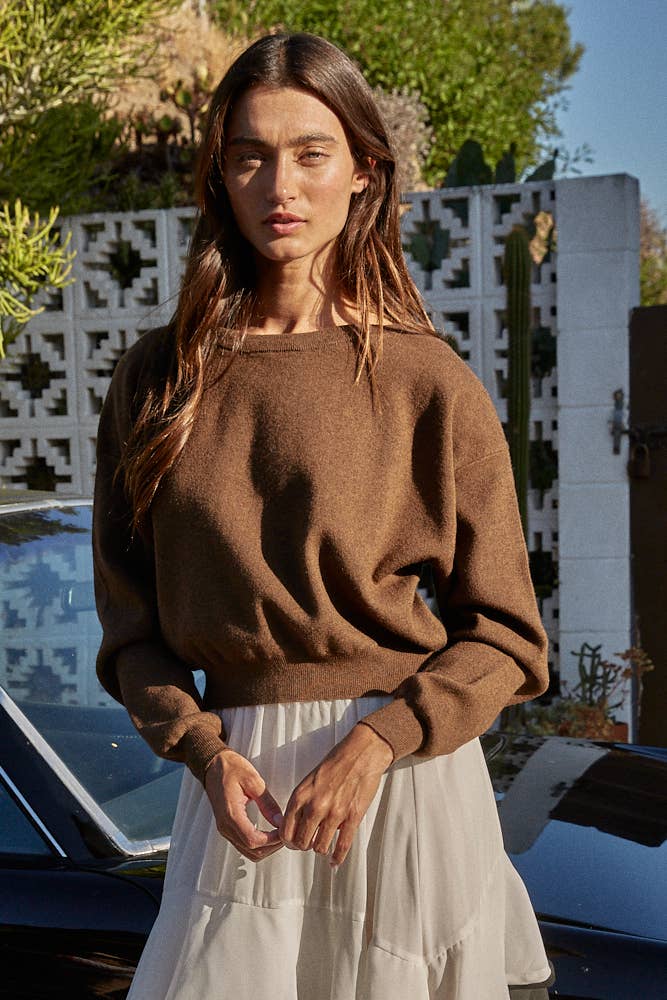 Knit Sweater Acrylic Nylon Polyester Boat Neck Top