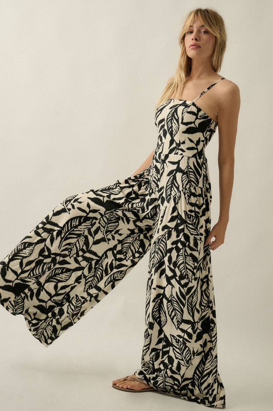 Tropical-Print Wide-Leg Pocket Cami Jumpsuit 