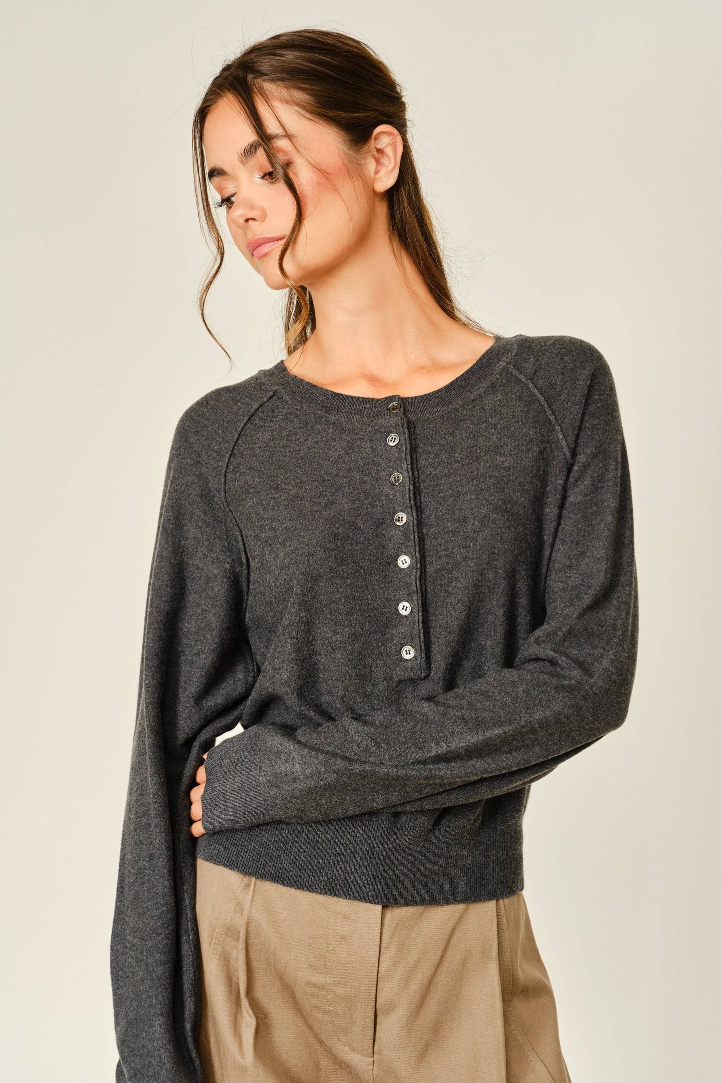 Grey Cashmere Button Down Sweater