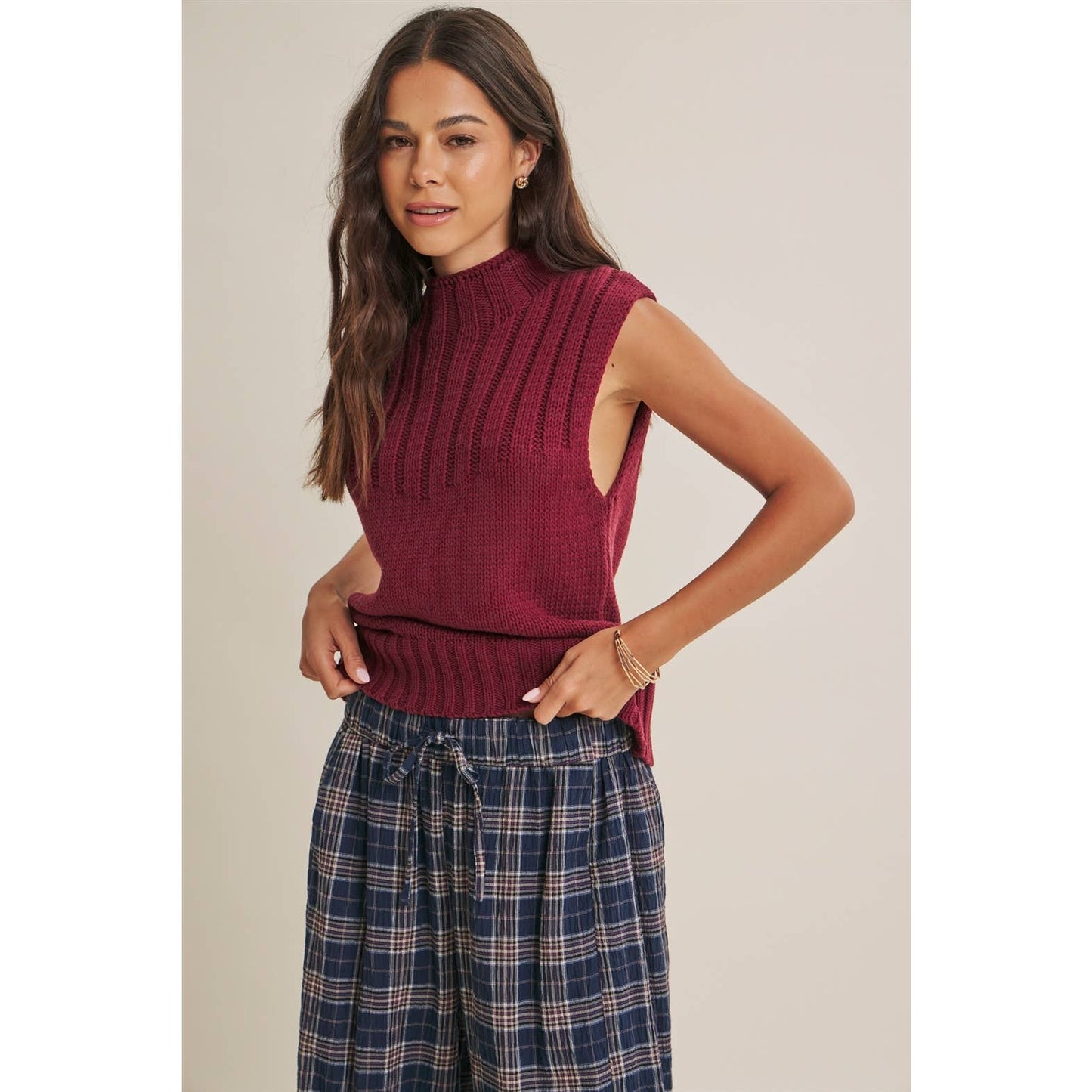 Burgandy Mock Neck Sweater Top