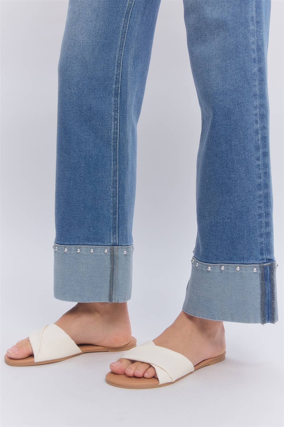 Mid Rise Straight Leg Stretch Denim Jeans Pants