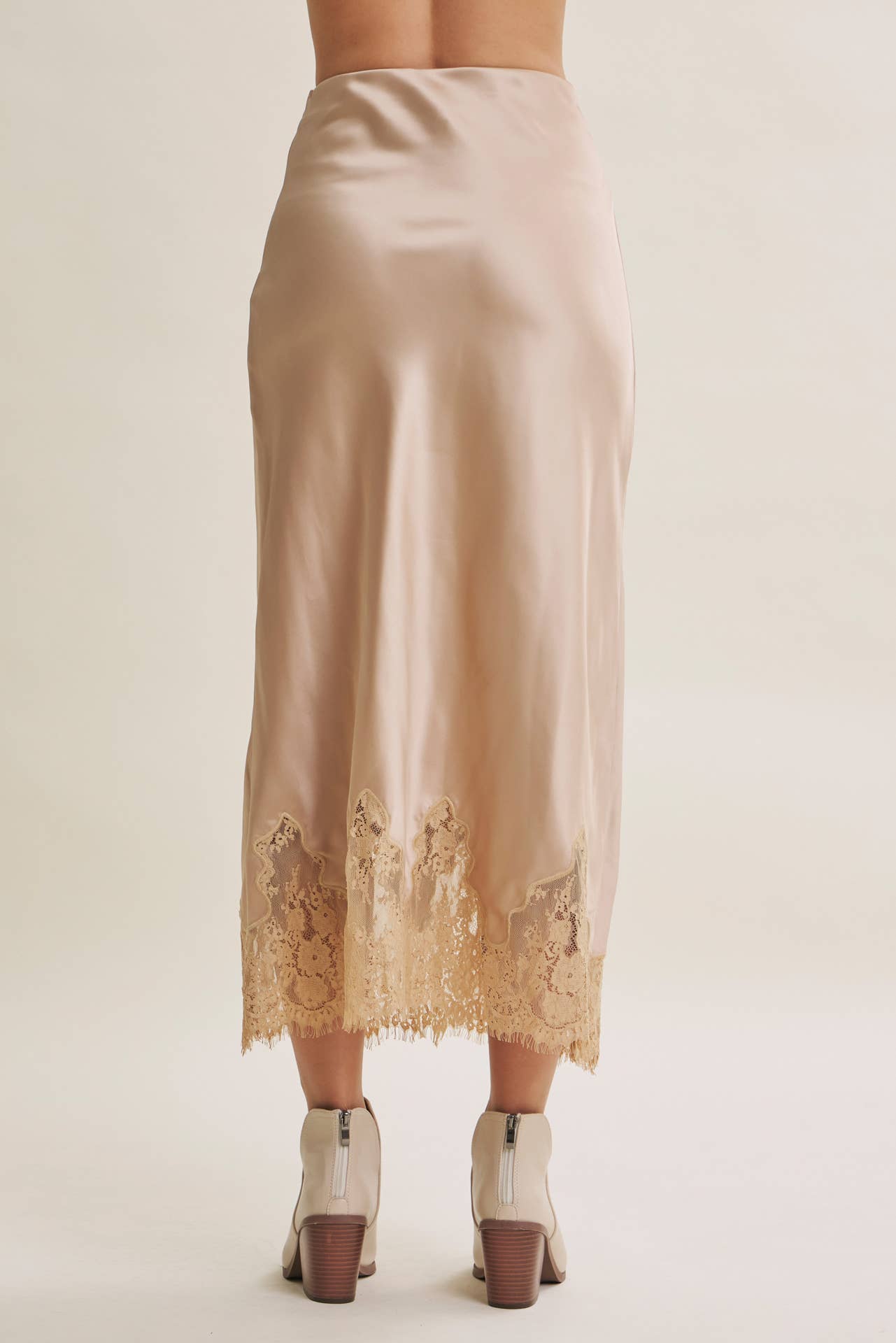 Elegant French Lace Satin Midi Skirt