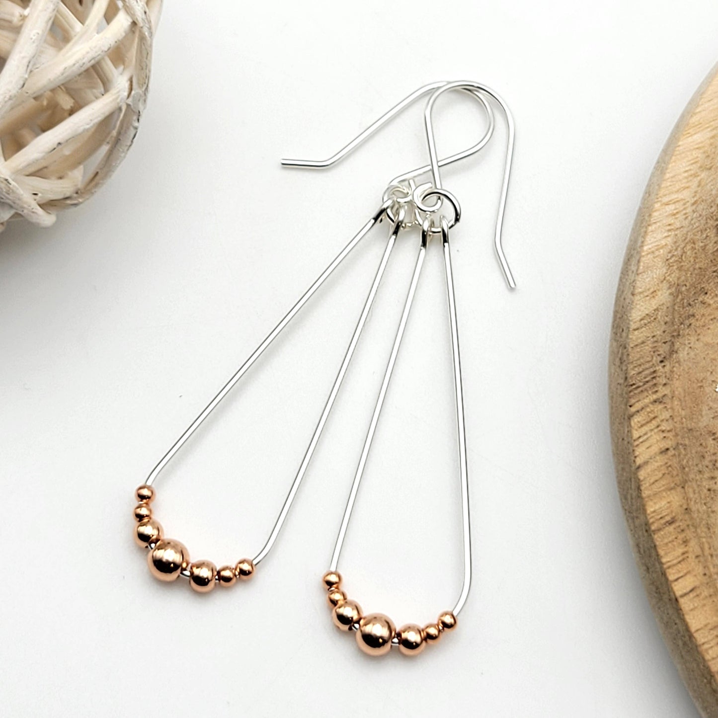 Long Sterling Silver and Copper Hoop Earrings 