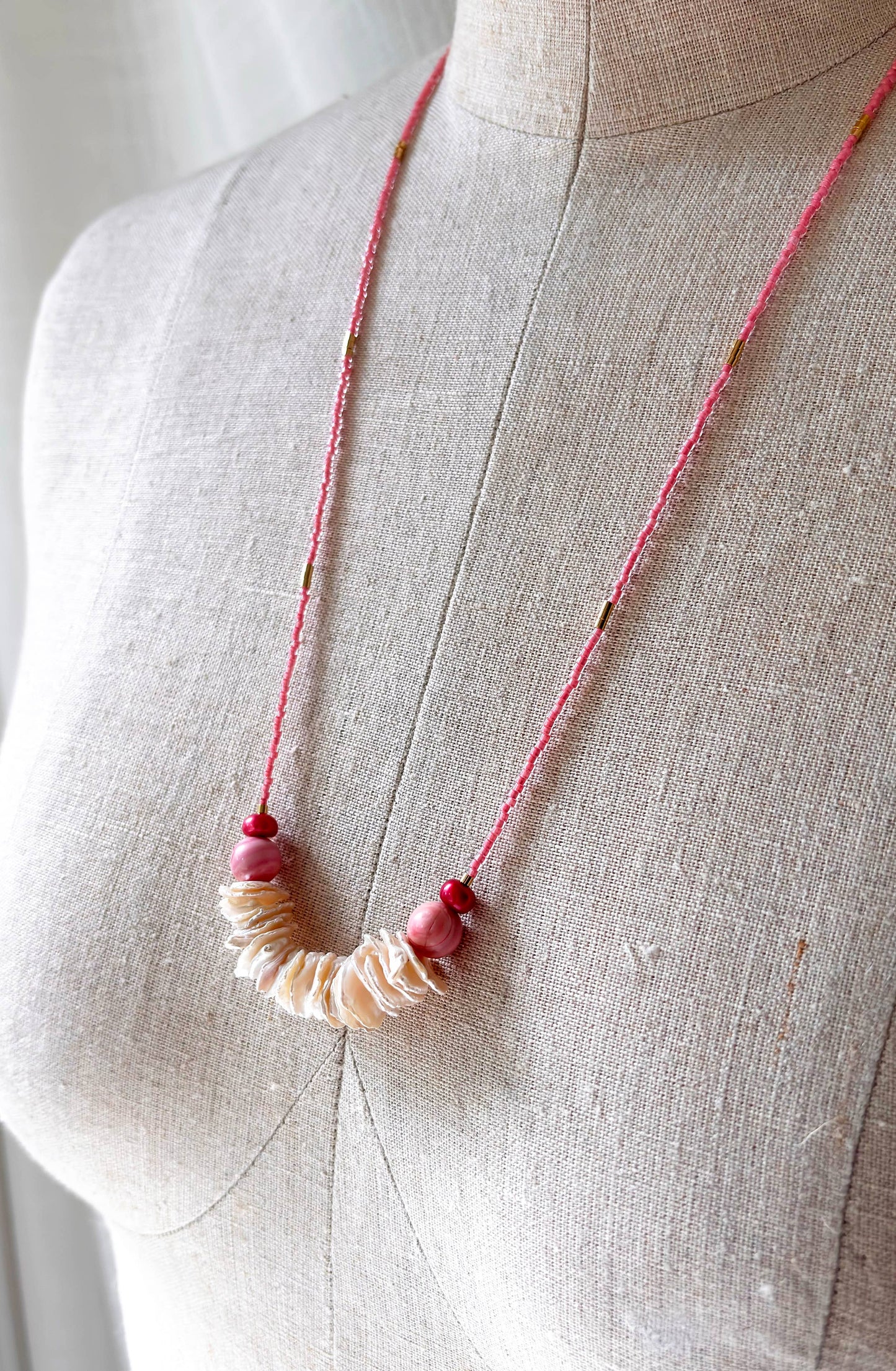 Long Pink Keshi Pearl Necklace | Colored Gemstone