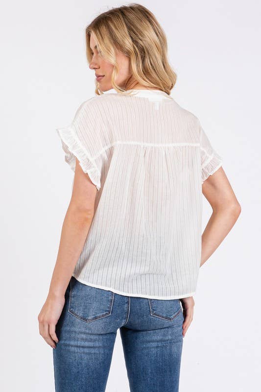 Short Sleeve Ruffled Button Down Top