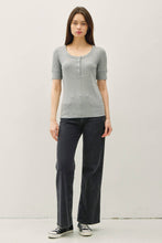 Load image into Gallery viewer, Ribbed Short Sleeve Henley Top
