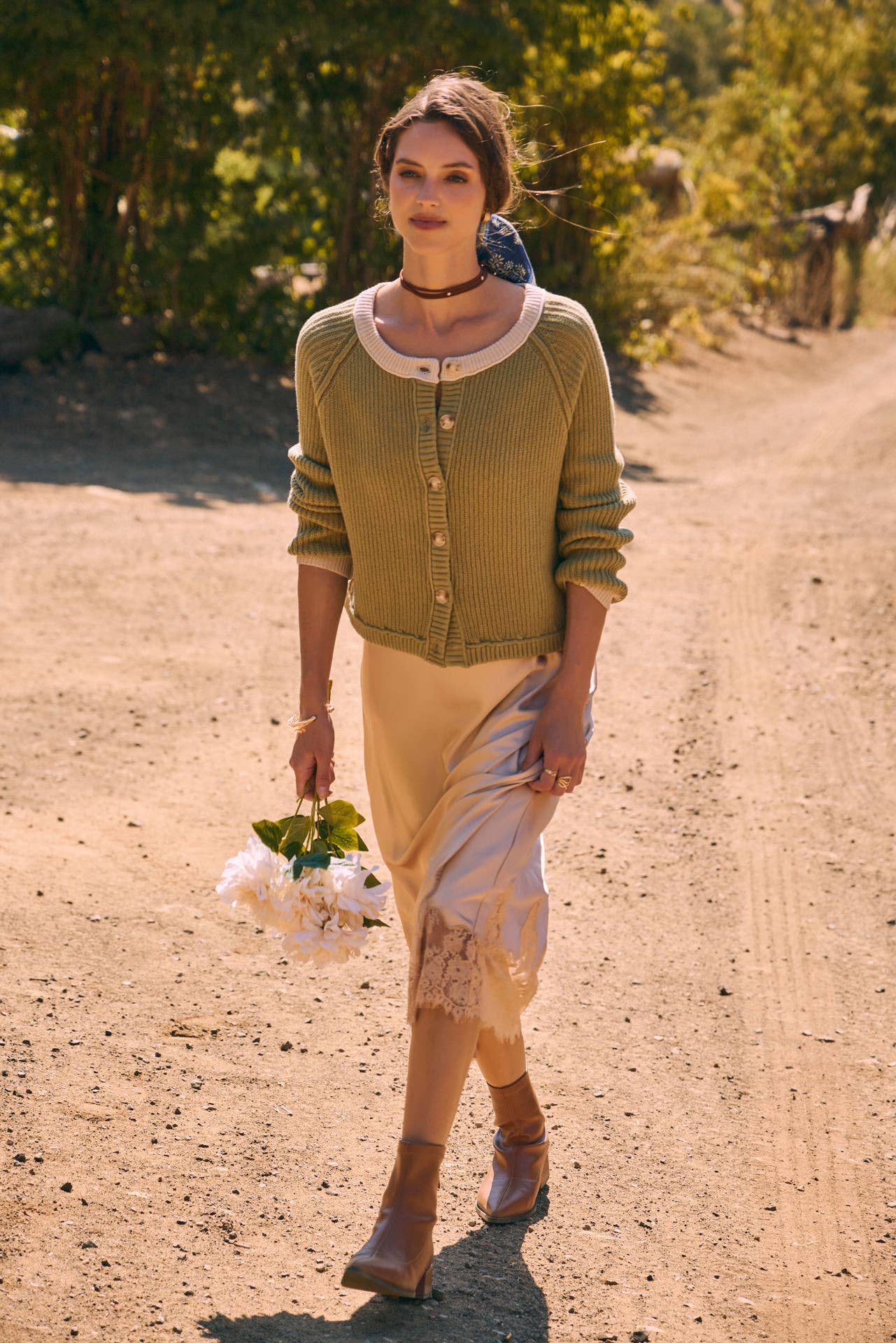 Elegant French Lace Satin Midi Skirt