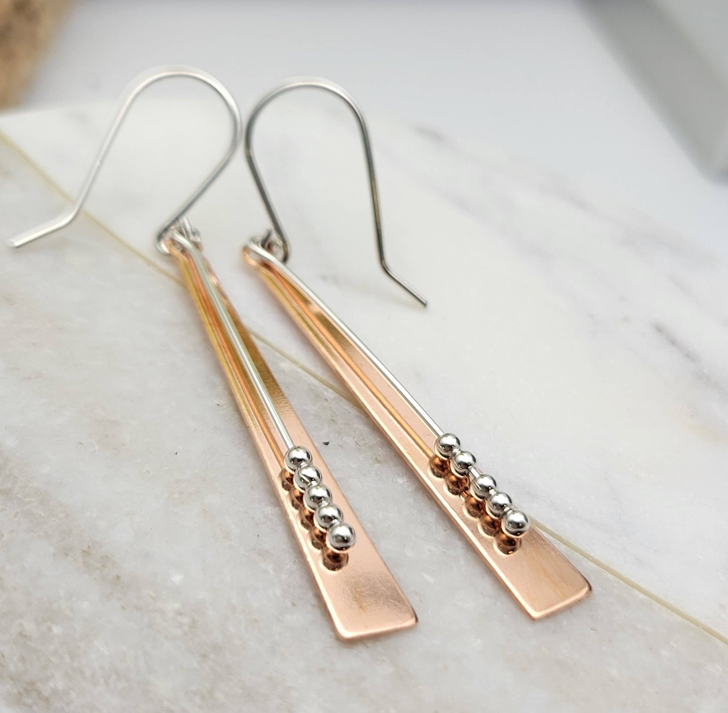 Long Bar Copper and Silver Earrings 
