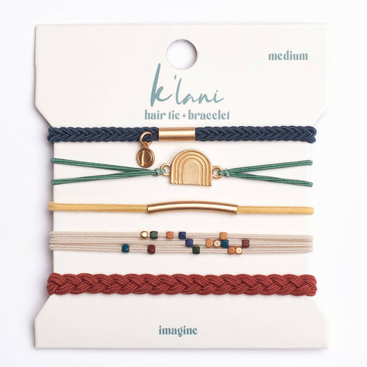 "Imagine" Gold Rainbow Themed Hair Tie Bracelets 